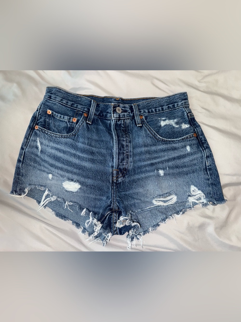 Levi's Dark Blue Distressed Jean Shorts